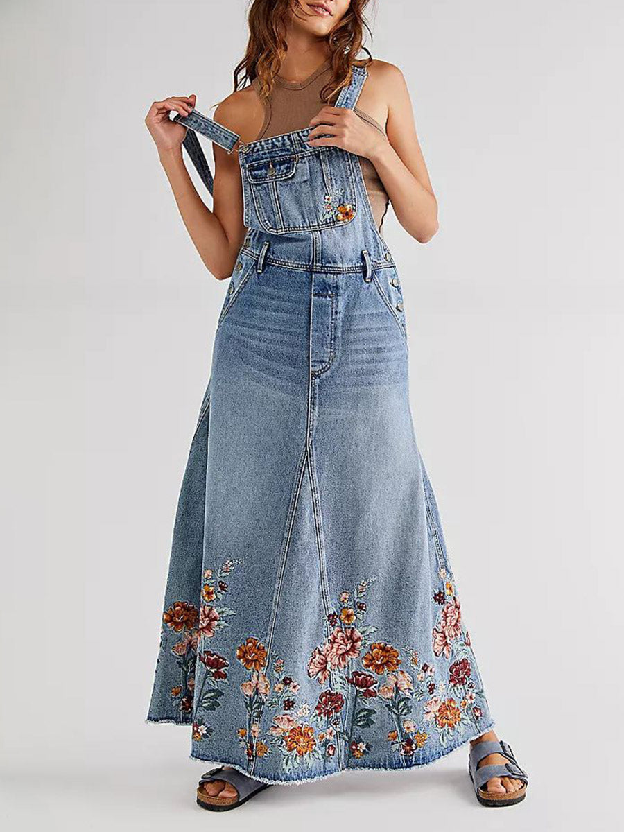 Denim Floral Ολόσωμη Φόρμα
