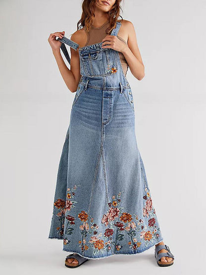 Denim Floral Ολόσωμη Φόρμα