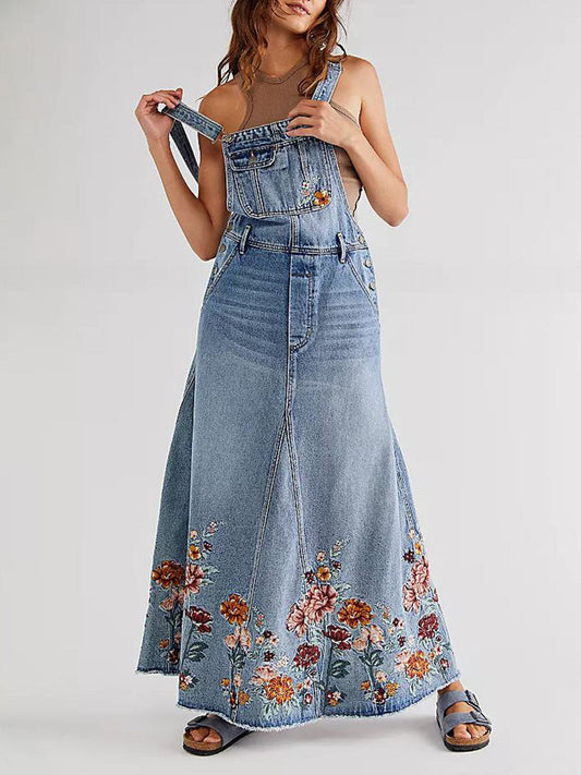 Denim Floral Ολόσωμη Φόρμα