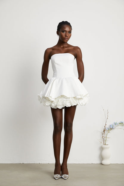 Mini Strapless Φόρεμα με Floral Λεπτομέρειες