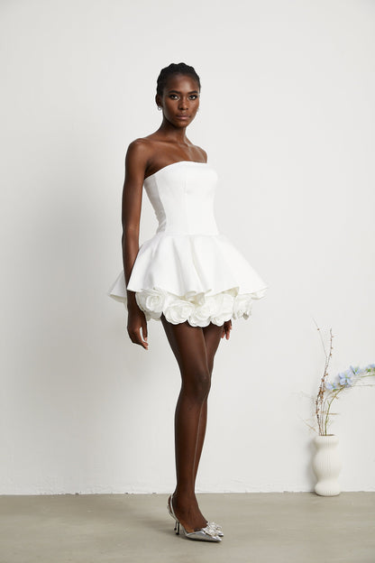 Mini Strapless Φόρεμα με Floral Λεπτομέρειες