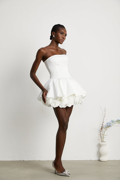 Mini Strapless Φόρεμα με Floral Λεπτομέρειες