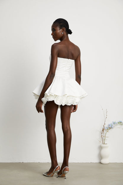 Mini Strapless Φόρεμα με Floral Λεπτομέρειες
