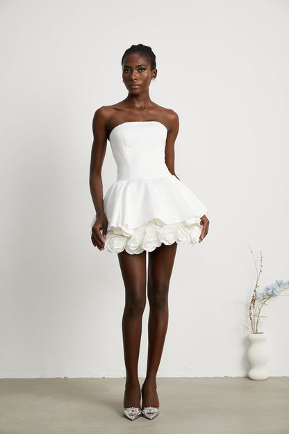 Mini Strapless Φόρεμα με Floral Λεπτομέρειες