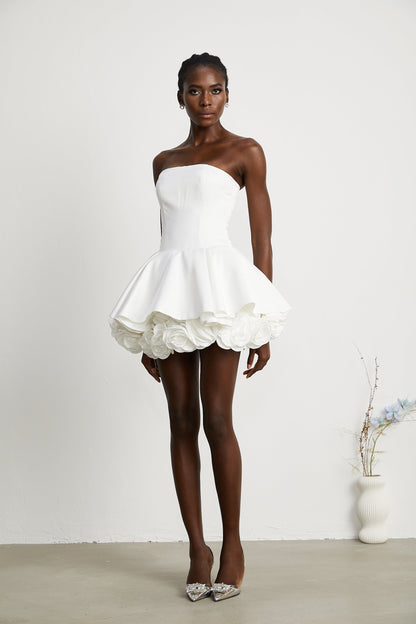 Mini Strapless Φόρεμα με Floral Λεπτομέρειες