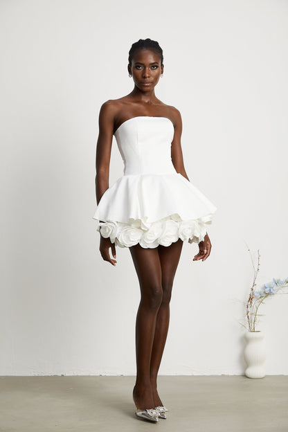 Mini Strapless Φόρεμα με Floral Λεπτομέρειες