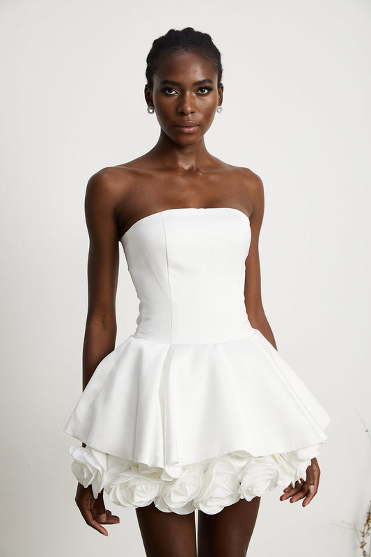 Mini Strapless Φόρεμα με Floral Λεπτομέρειες