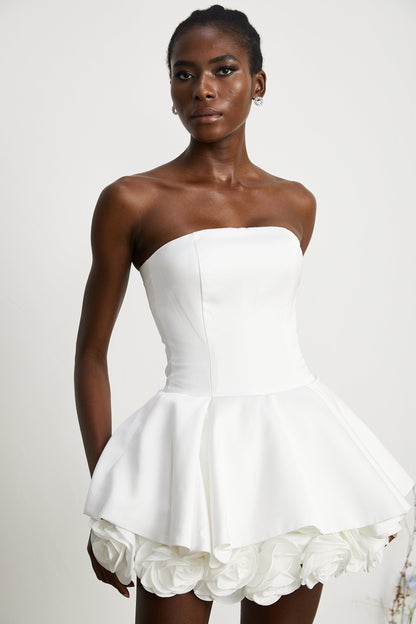Mini Strapless Φόρεμα με Floral Λεπτομέρειες