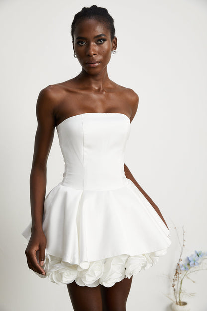 Mini Strapless Φόρεμα με Floral Λεπτομέρειες