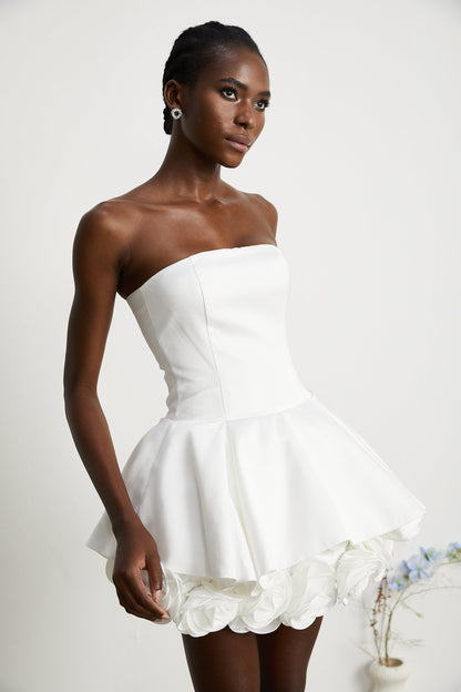 Mini Strapless Φόρεμα με Floral Λεπτομέρειες