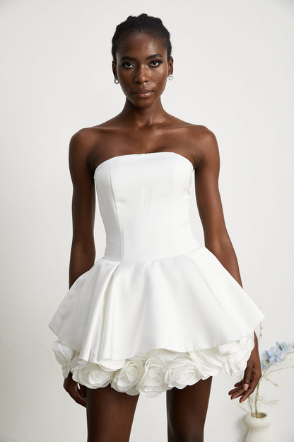 Mini Strapless Φόρεμα με Floral Λεπτομέρειες