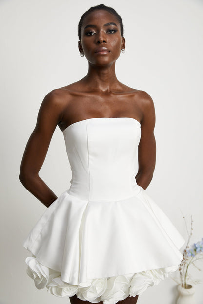 Mini Strapless Φόρεμα με Floral Λεπτομέρειες