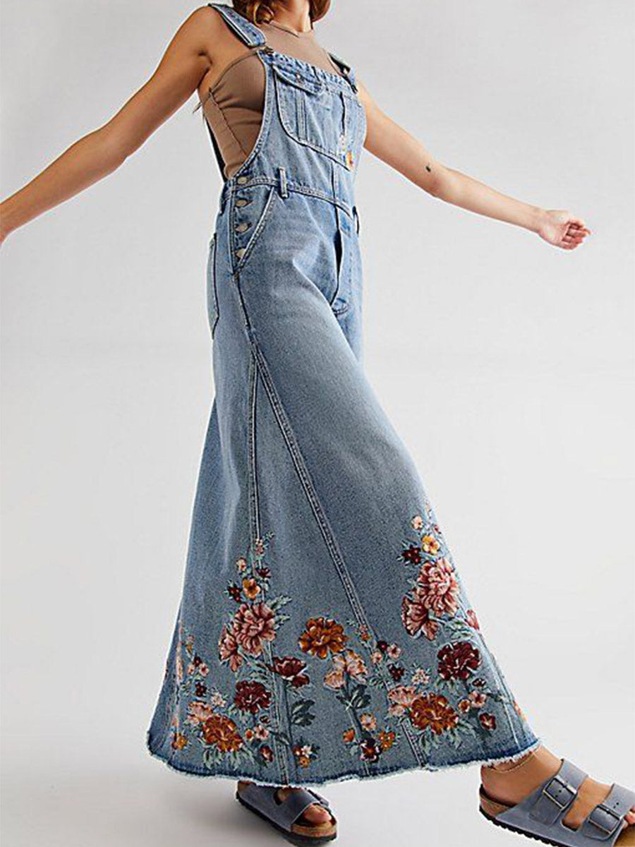 Denim Floral Ολόσωμη Φόρμα