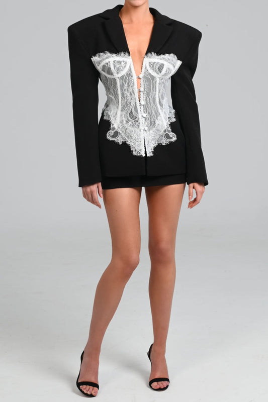 Alvera Couture Μπλέιζερ-Φόρεμα με Δαντελένιο Κορσέ