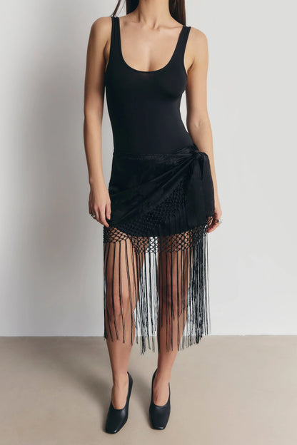 Midi Φούστα Sarong Jacquard με Κρόσσια