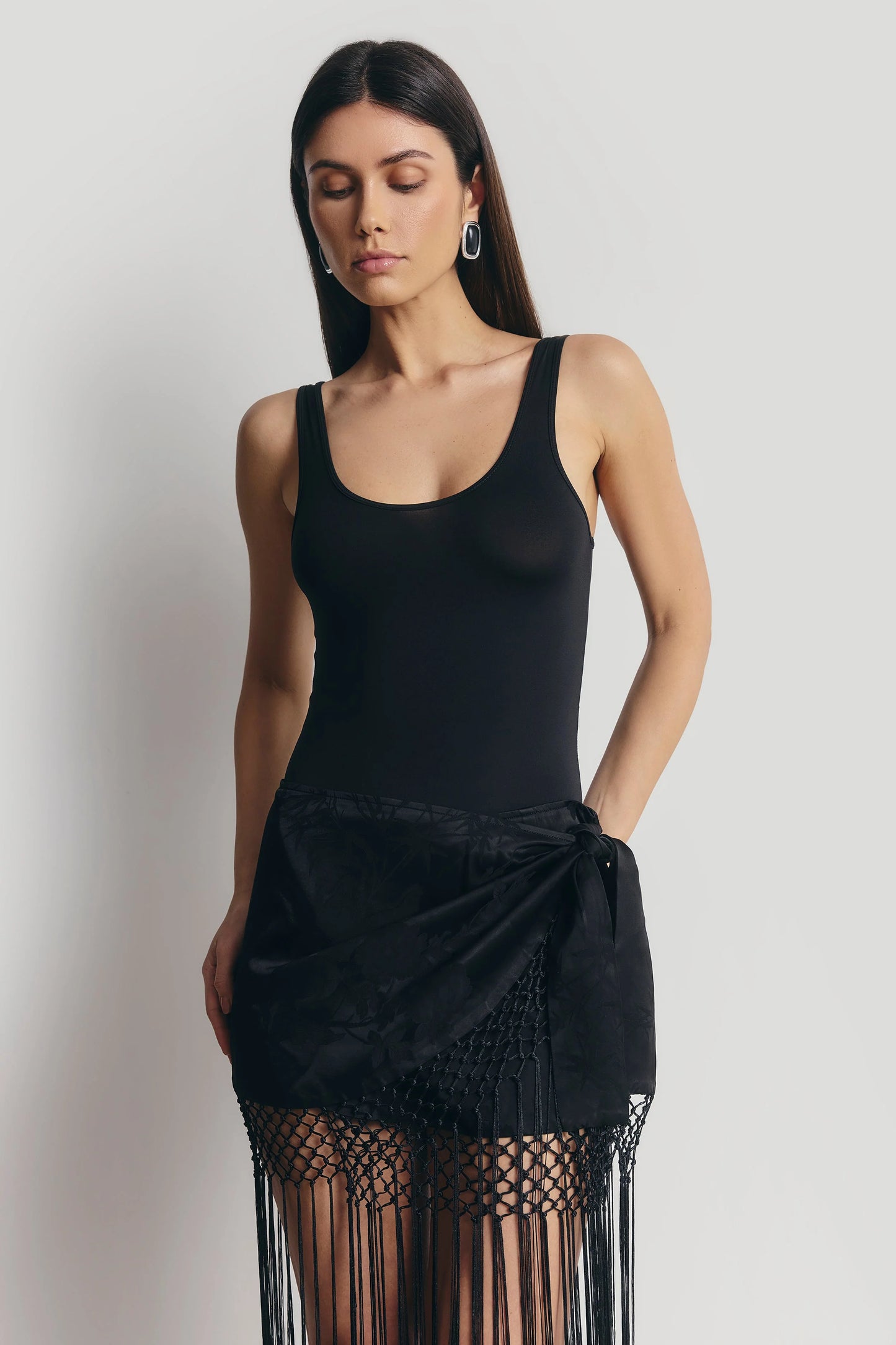 Midi Φούστα Sarong Jacquard με Κρόσσια