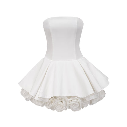 Mini Strapless Φόρεμα με Floral Λεπτομέρειες