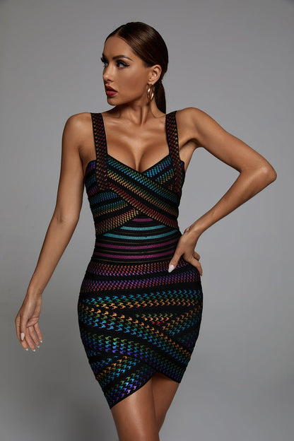 Μίνι φόρεμα Victoria Rainbow Bandage με στρας και λάστιχο