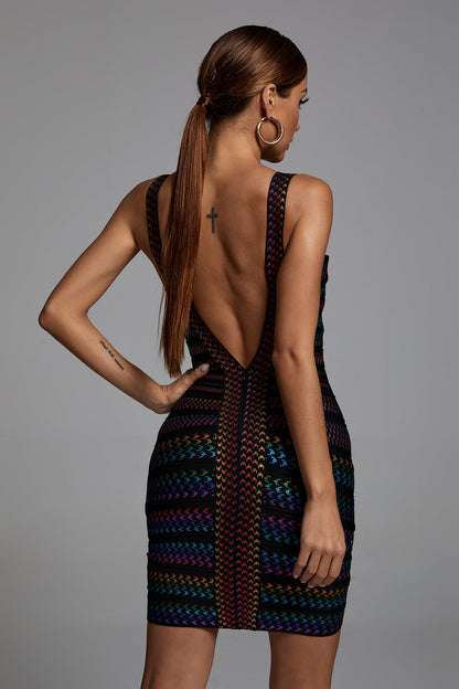 Μίνι φόρεμα Victoria Rainbow Bandage με στρας και λάστιχο