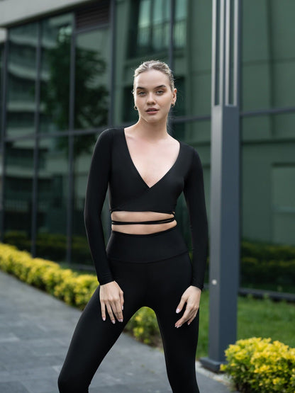 Κομψό Αθλητικό Σετ Crop Top & Ψηλόμεσο Κολάν