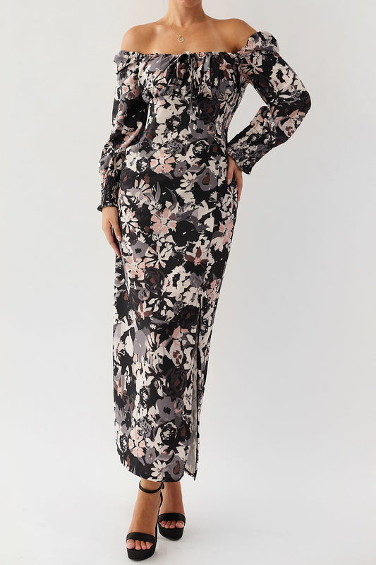 Ρομαντικό Floral Φόρεμα Off-Shoulder με Σκίσιμο