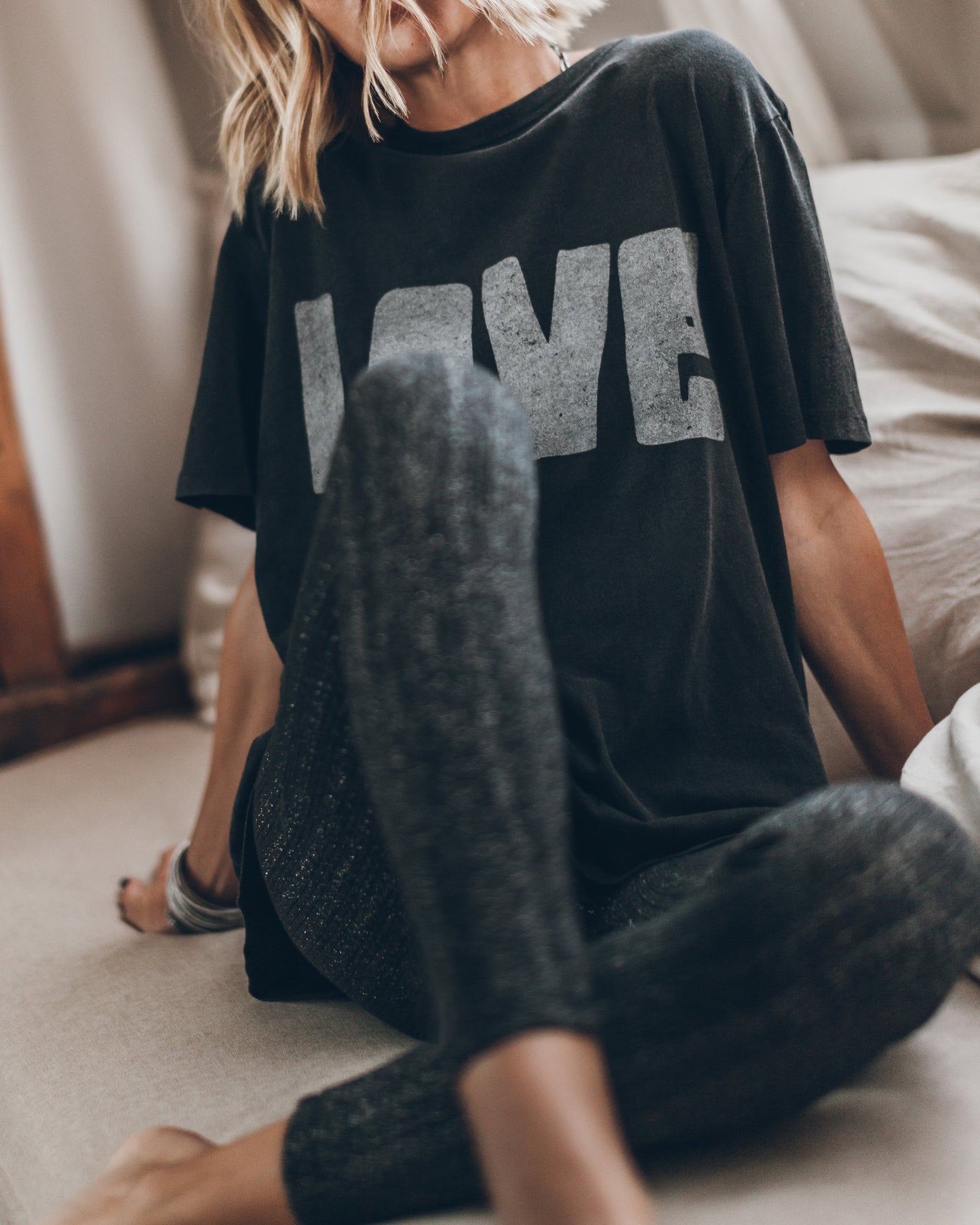 Σκούρο Άνετο T-Shirt Love