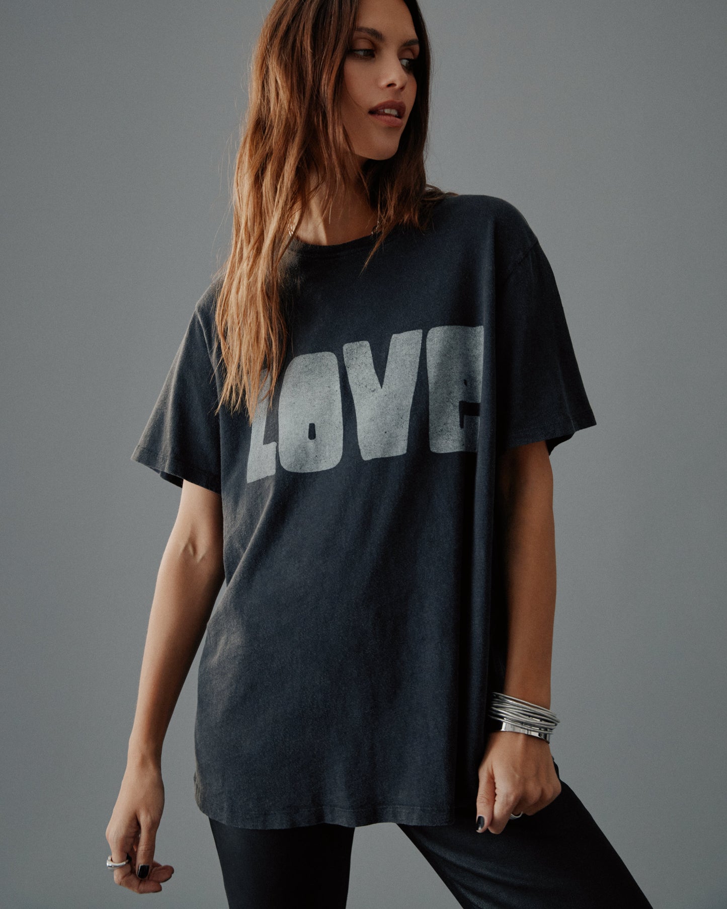 Σκούρο Άνετο T-Shirt Love