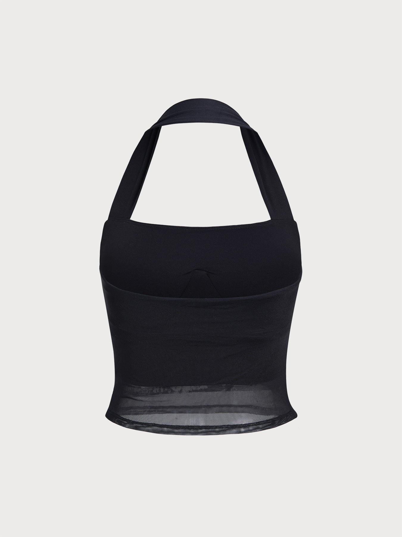 Auréline Halter Crop Top με Σούρες & Mesh (Διαφάνεια)