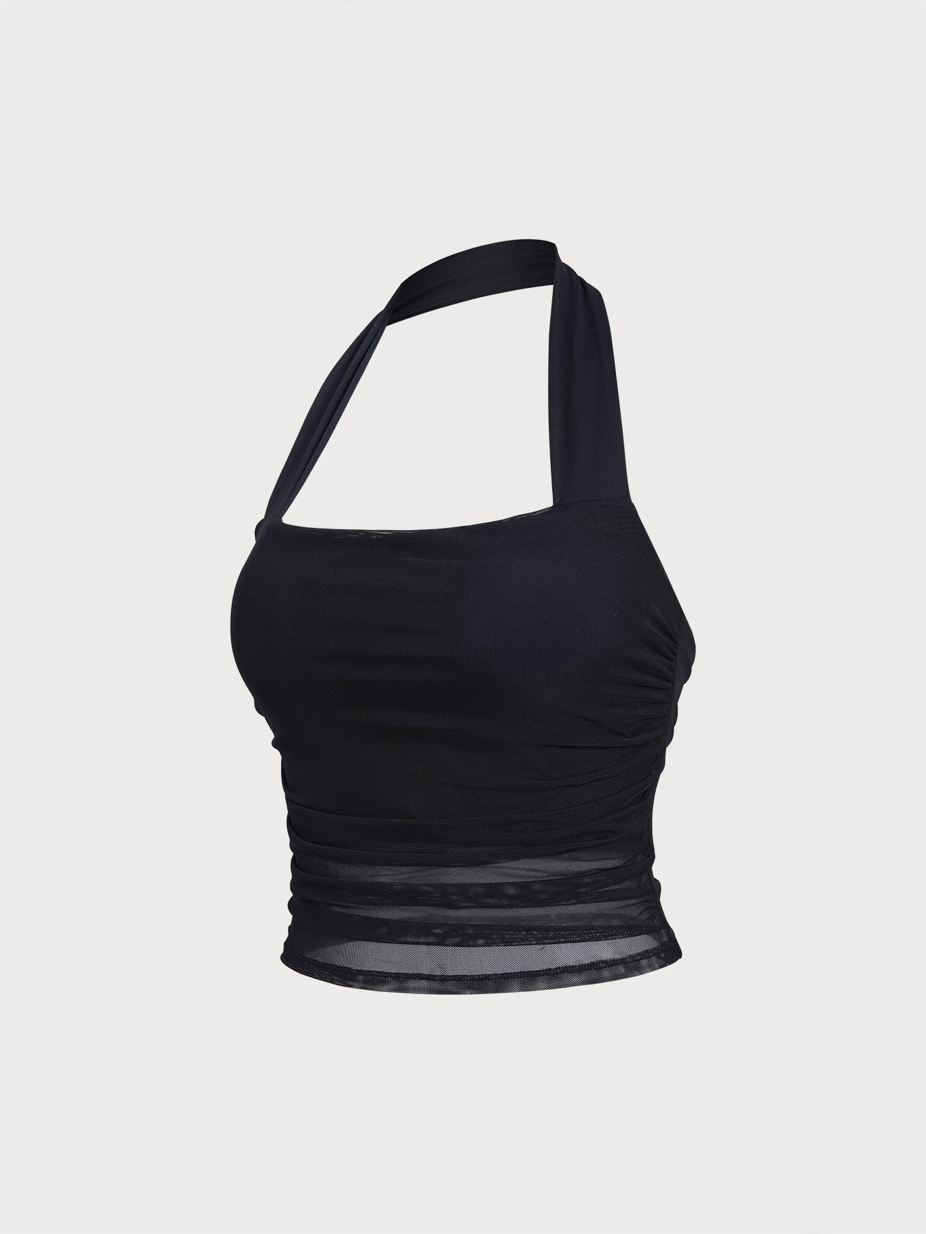 Auréline Halter Crop Top με Σούρες & Mesh (Διαφάνεια)