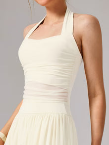 Auréline Halter Crop Top με Σούρες & Mesh (Διαφάνεια)