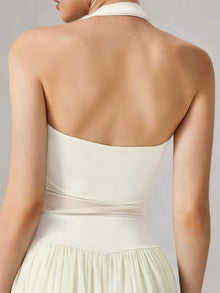 Auréline Halter Crop Top με Σούρες & Mesh (Διαφάνεια)